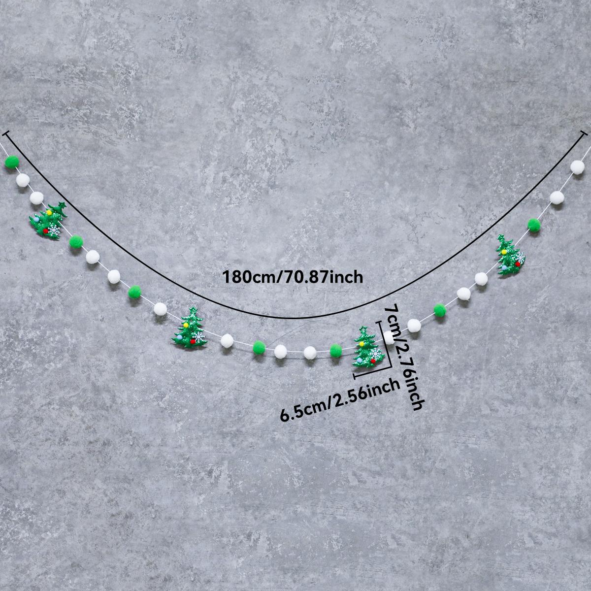 

Christmas Tree Pom Pom Garland Green White Felt Ball String with Mini Tree Ornaments for Xmas Tree Fireplace Wall Hanging Decor