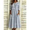 Women's Crew Neck Long Sleeve Loose Fit A-Line Midi Dress Casual 3D Floral Print
