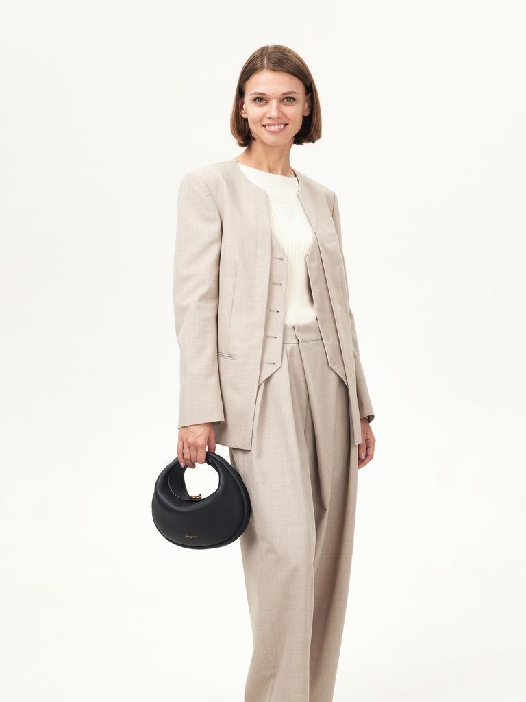 Luna Bag Half Moon Bag Genuine Leather Full Grain Leather Crescent Shoulder Bag Handbag Brand Black Leather Luna Bag 4way M [Songmont] Women's (Black)