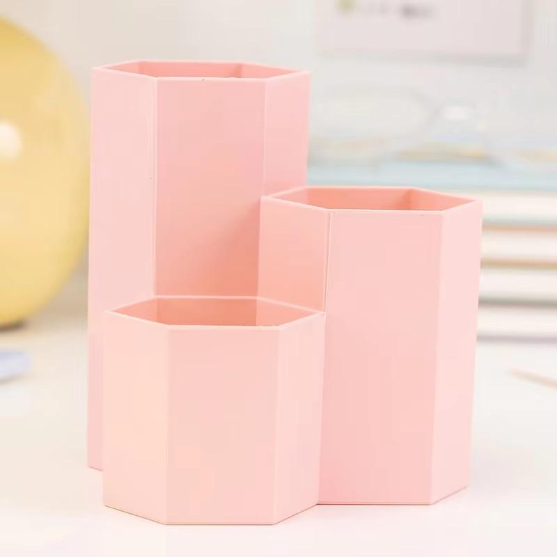 Three-grid Pen Holder Student Office Multifunctional Desktop Storage Box Makeup Brush Stationery Small Item storage Box Gift