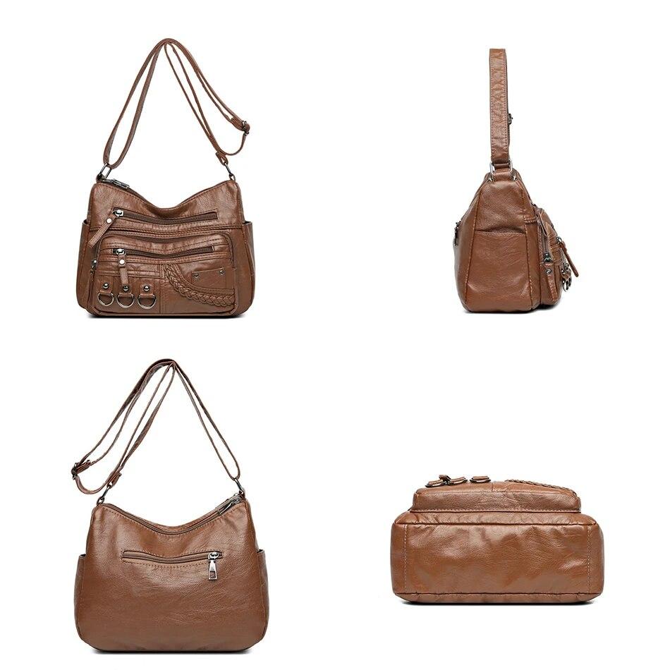 Vintage Soft Leather Luxury Purses and Handbags High Quality Women's Bag Design Multi-pocket Ladies Crossbody Shoulder Bags