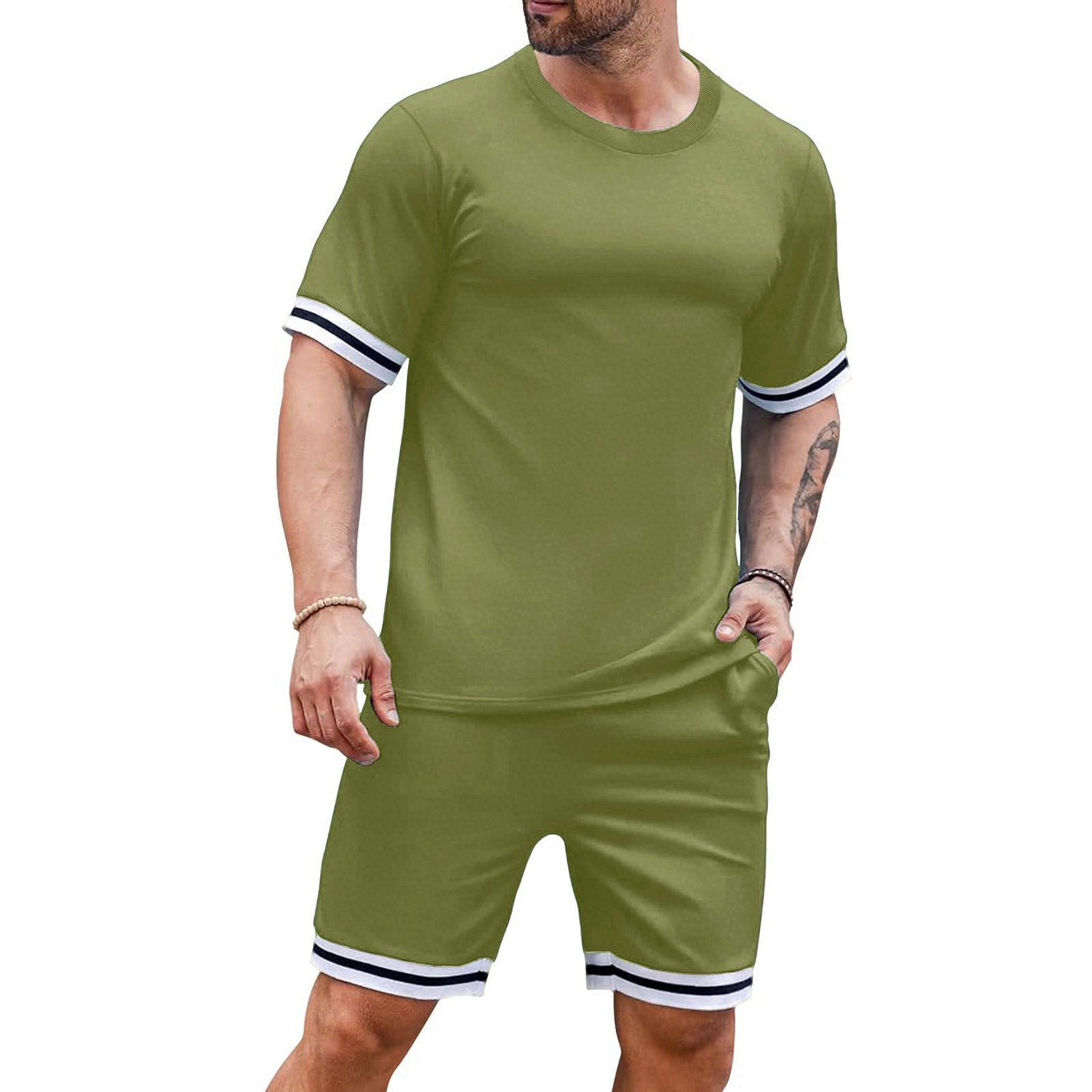

Men s Short-sleeved T-shirt And Round-neck Set Men s Sports Shorts Set L армия зеленый