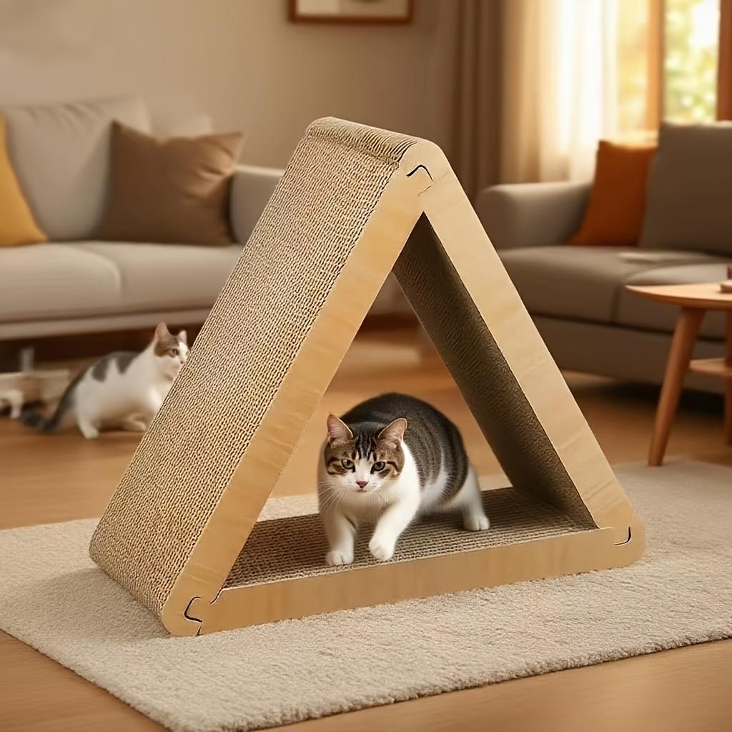 Cat Foldable Scratching Board - Triangular Design with 6 Play Surfaces, Durable Triangle Shape for Playing and Scratching, Interactive Fun