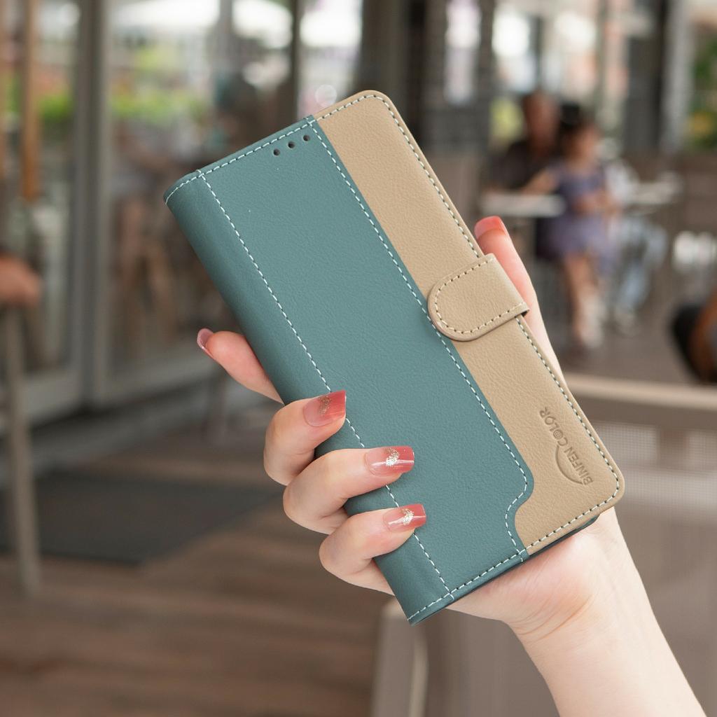 BINFEN COLOR BF33 Leather Case For Samsung Galaxy A52s 5G/A52 5G/A52 4G Splicing Color RFID Blocking Wallet Stand Phone Cover