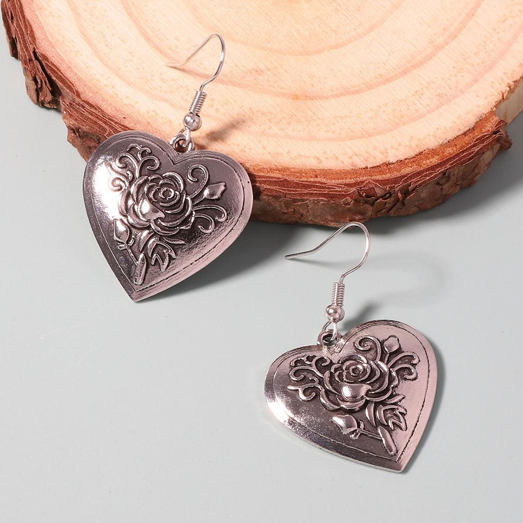 Mode Vintage Gothique Géométrique Cœur Pendentif Double Couche Empilé Personnalisé Chaîne Collier Boucles d'Oreilles Femmes