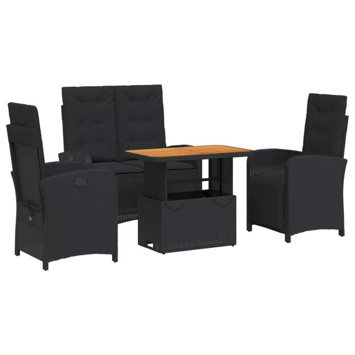 VidaXL Ensemble à Manger de Jardin avec Coussins 4 pcs, Table de Terrasse, Meubles de Patio, Mobilier d'Extérieur, Noir 3277336