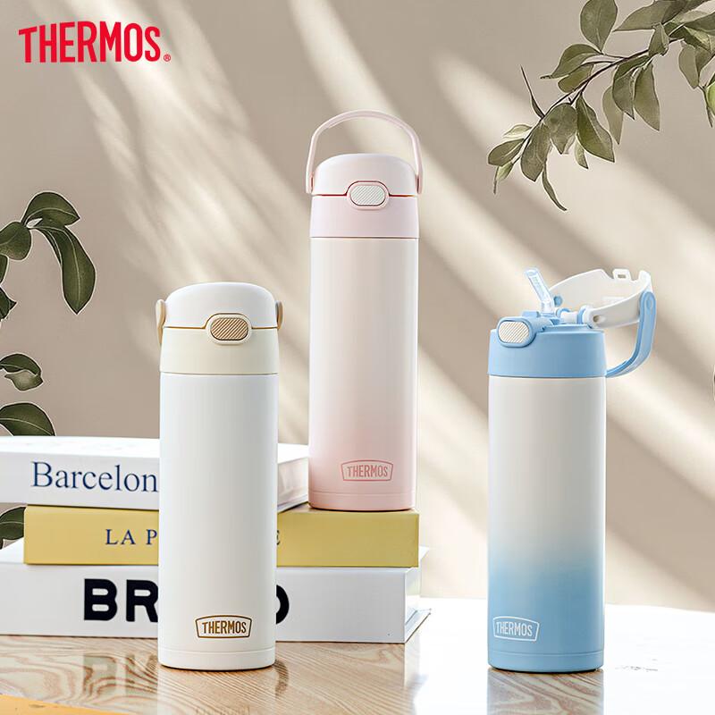 THERMOS 316L Stainless Steel Straw Cup for Primary School Students, Kindergarten Children, Large Capacity Insulated Water Bottle 500ml Blue