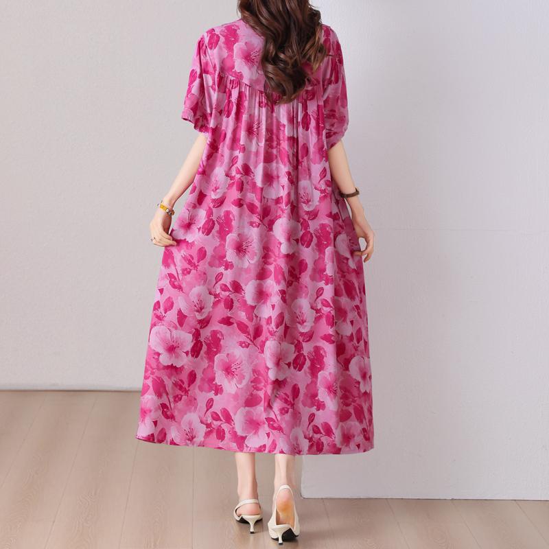 Şık Kadın Yazlık Elbise Büyük Beden Günlük Kısa Kollu Vintage Bol Uzun Elbise Yazlık Giyim