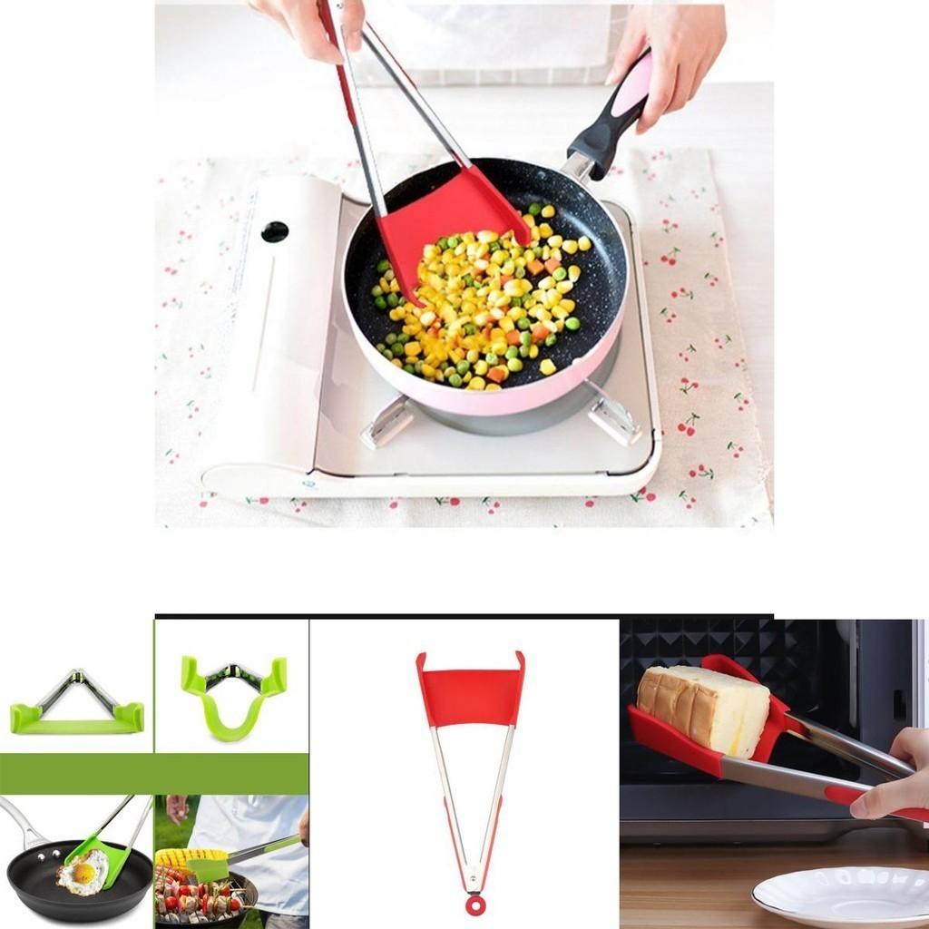 1 In 2 Nonstick Clever Tongs Heat Resistant Silicone Spatula Kitchen Tool Clip