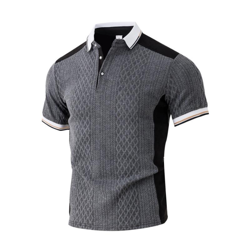 Men Textured Knit Short Sleeve Polo Shirt With Color Block Design S серый