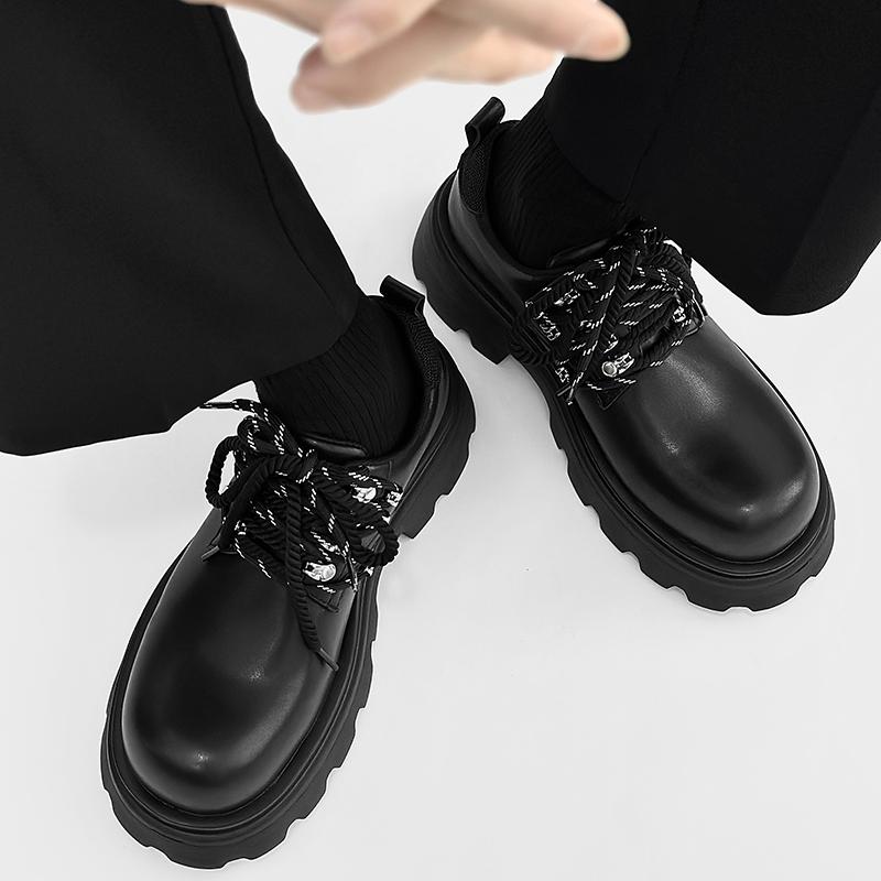Fashion Thick Soled Derby Men's Shoes Classic Minimalist British Style Business Party Wedding Black Versatile Youth Adult Casual Shoes