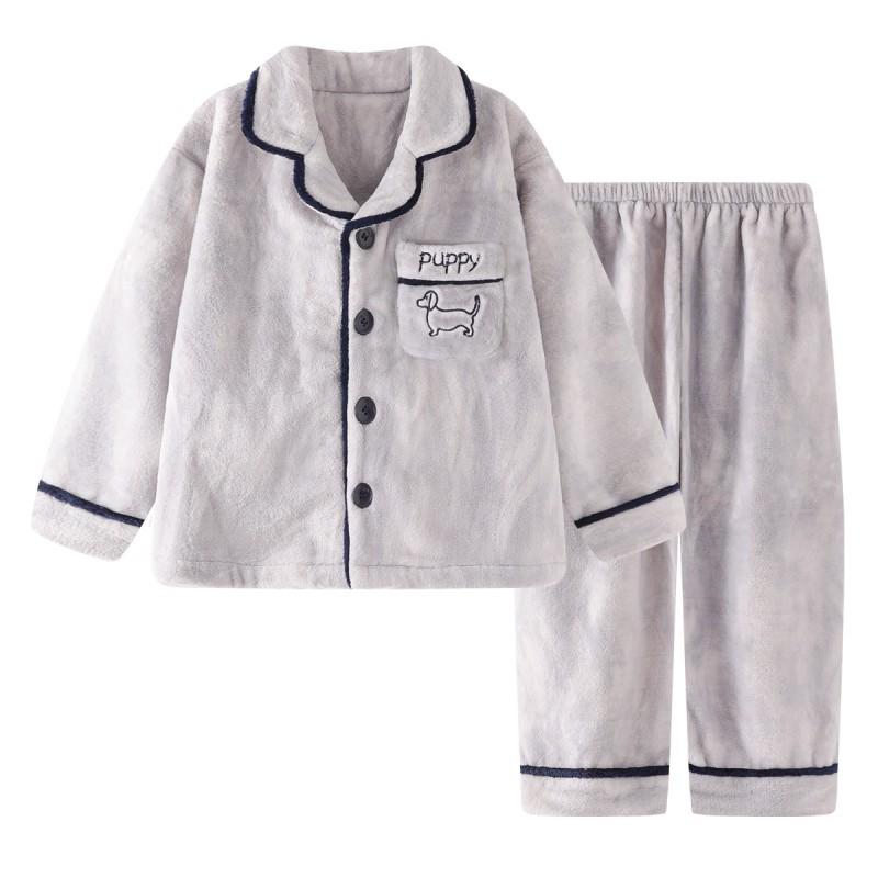 Jungen Warmes Korallenfleece Pyjama-Set Langarm Verdickt Hausanzug Kinder Winter