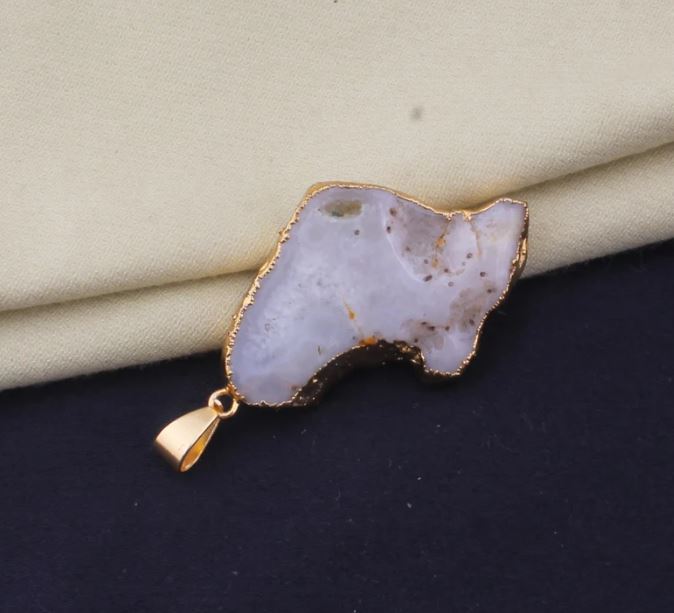 Large Raw White Druzy Gemstone Pendant, Electroplated Raw Pendant, Raw Crystal Necklace, Birthstone Gift Pendant, Raw Gemstone Pendant