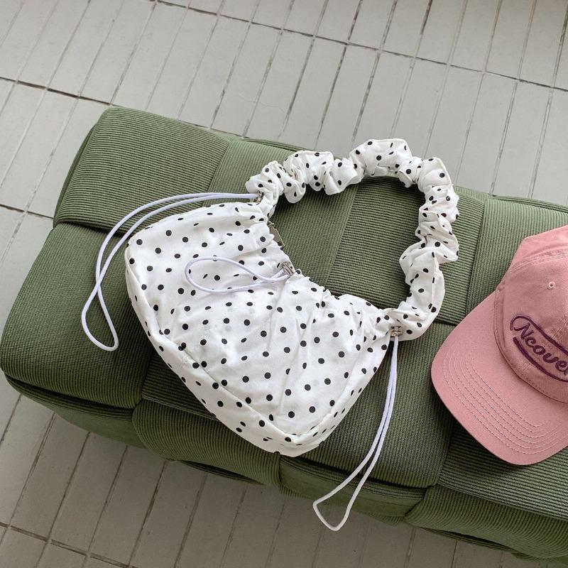 Polka Dot Portable Shoulder Bag Women's Small Fresh Drawstring Pleated Nylon Messenger Bag Women's New Small Square Bag