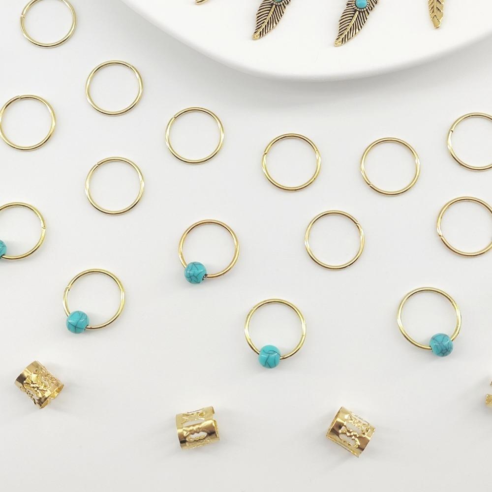 31pcs Dread Locks Dreadlocks Beads Turquoise Hair Braid Tubes Hollow Out Hair Ring for Braids