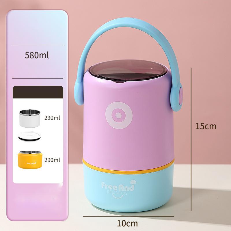 

JUSTINLAU 580/820ML Insulated Soup Cup with Spoon Thermal Bento Box Portable Double Layer Lunch Box Thermo Keep Hot for Children 2