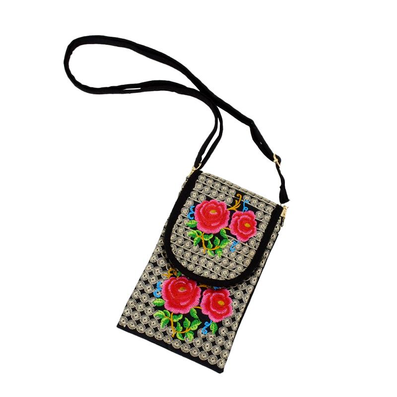 

1Pc Crossbody Cell Phone Bag Travel Small Purse Ladies Women s Casual Embroidered with Adjustable Strap Cloth вино красного