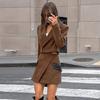 Autumn European and American high-end fashion casual suit women's short high-waisted color matching irregular short skirt two-piece set