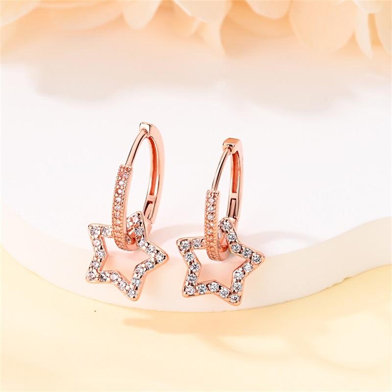 100% 925 Sterling Silver Rose Gold Heart Geometric Pave CZ Hoop Earrings For Women Wedding Engagement Birthday Jewelry Gift 2023