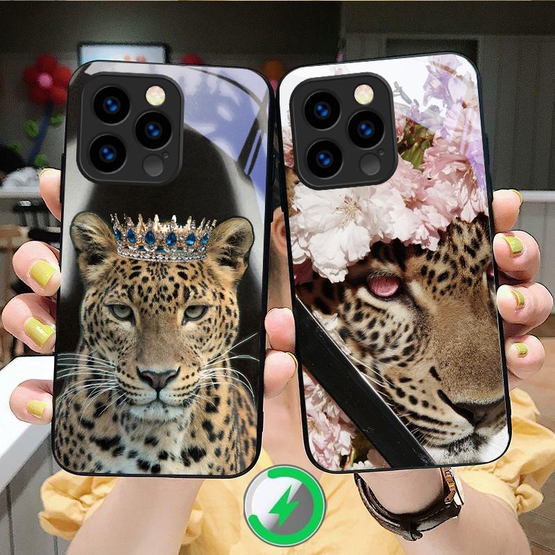 Flower Leopard Shadow Suitable For iPhone 16E 17 Pro Max 15 Pro 14 13 Plus 12 Mini 11 16 Air 17Pro Magnetism Glass Phone Case