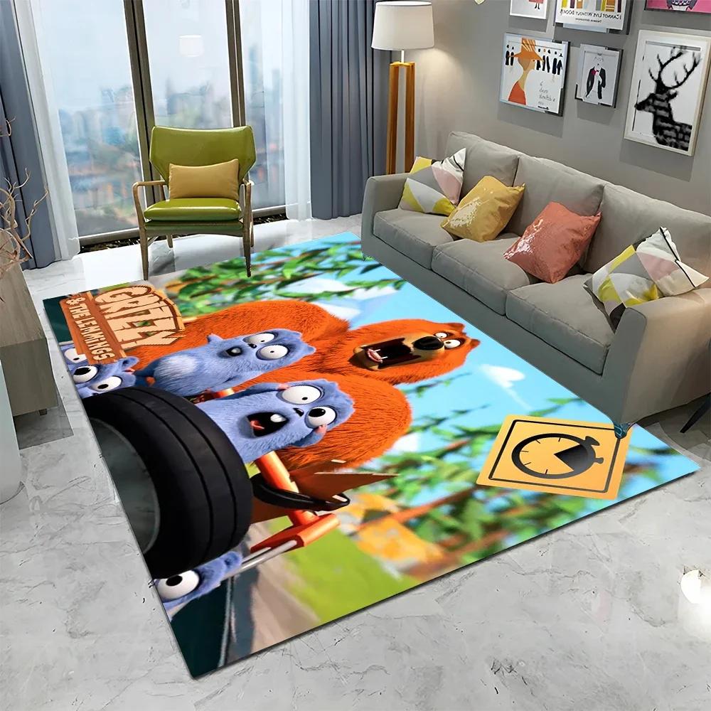 3D Kreslený koberec Grizzy a lemingové pro domov, obývací pokoj, ložnici, pod pohovku, rohožka, dekorace, dětský koberec, protiskluzová podložka na podlahu