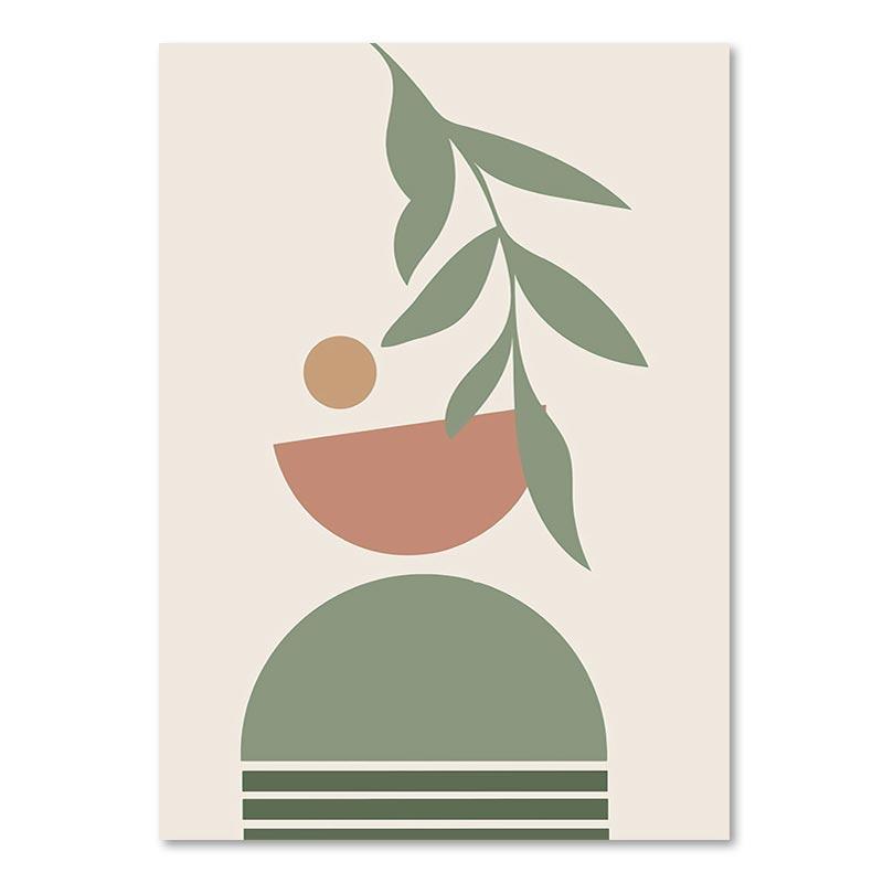 Abstract Boho Landscape Posters Sun Leaves Canvas Painting Geometric Lines Plant Wall Art Pictures For Living Room Home Decor