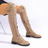 2025 Winter European and American Women's Front Lace-up Over-knee Boots Round Head Low Heel Large Size Boots Foreign Trade Strap-on Boots