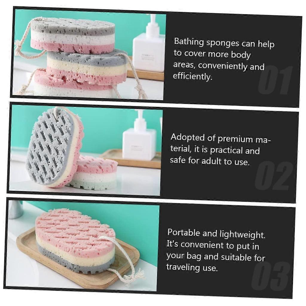 6pcs Soft Exfoliating Bath Sponge for Adults, Three Layer Shower Scrubber with Fast Drying Lanyard