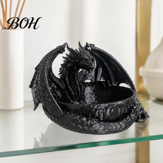 Langlebige PLA Drachenskulptur Gotisches Schmuckschalen-Tablett, 3D-gedruckte Figur, Mythisches Wesen Desktop-Form Aufbewahrungs-Tablett Organizer für Schlüssel Münzen