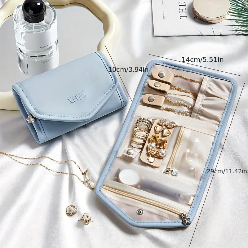 Travel Jewelry Organizer Bag PU Material Necklace Earring Ring Storage Pouch with Watch Compartment Portable Zippered