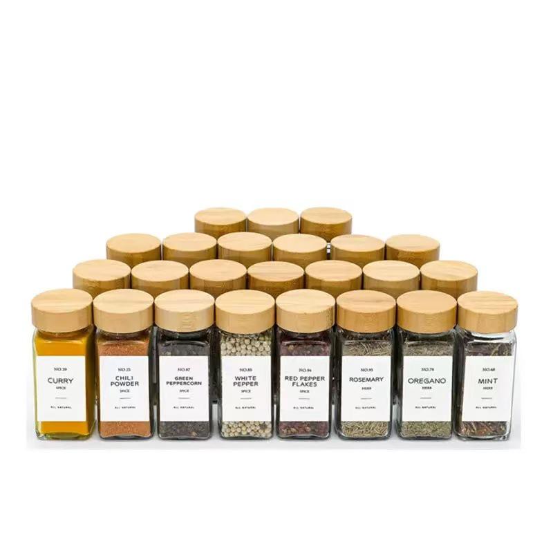 40oz Glass Pepper Powder Square Seasoning Bottle Set, 120ml, Bamboo Lid with Holes