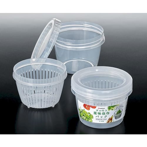 Condiment Storage Pack with Drainer and Lid, Easy-to-See Semi-Transparent Container for Green Onions, Myoga, Cherry Tomatoes, and Soba and Udon Noodle