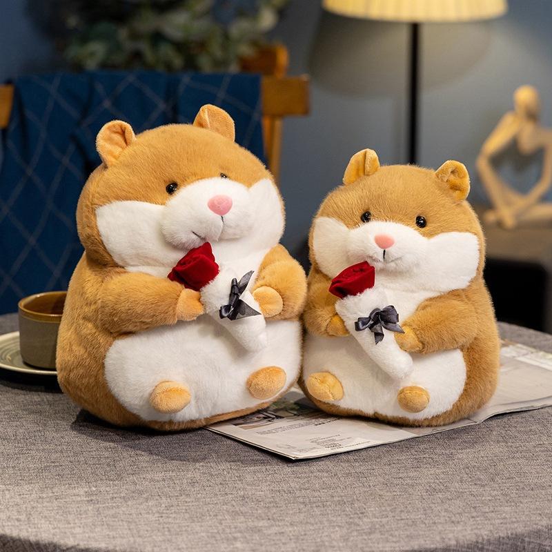 Cute, Chubby, Holding Roses, Hamster Plush Doll, Giving Girlfriend A Christmas Valentine'S Day Gift, Hamster Throw Pillow.