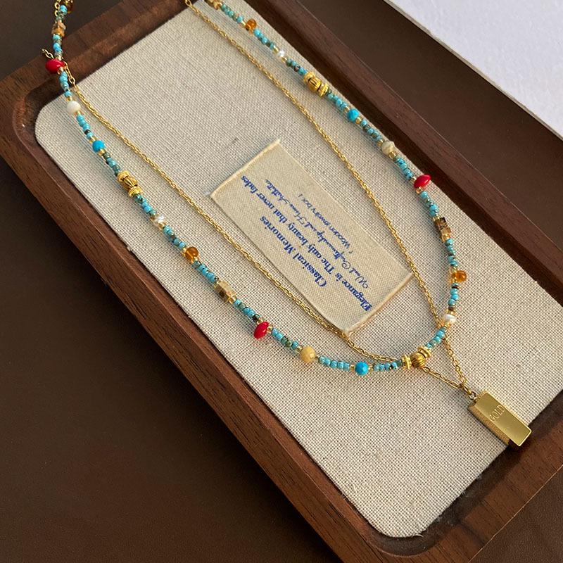 Collana clavicolare con perline di pietra naturale turchese per donna, gioielli di lusso di nicchia