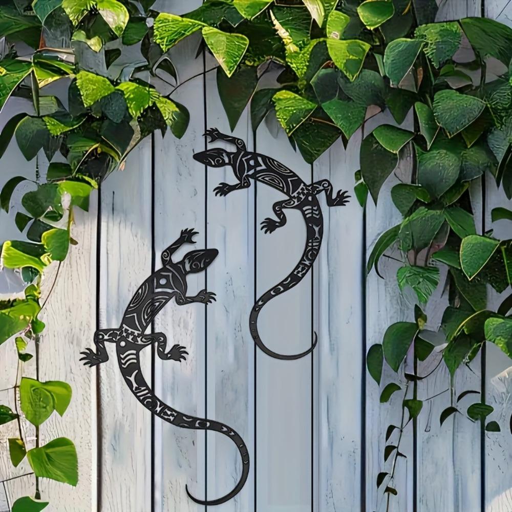 2D Metal Gecko Silhouette 2pcs Flat Iron Wall Art Sculpture Outdoor Home Garden Decor
