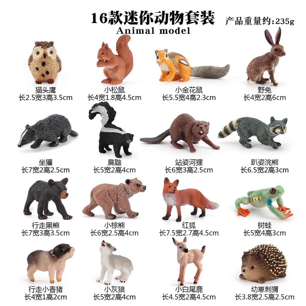 Simulation 16Pcs Forest Animal Model Squirrel Chipmunk Hedgehog White-Tailed Deer Cake Decoration Static Ornament