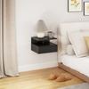 Wall-Mounted Nightstand for Bedroom with Drawer and Wooden Shelf, 35x32x22.5cm, Black