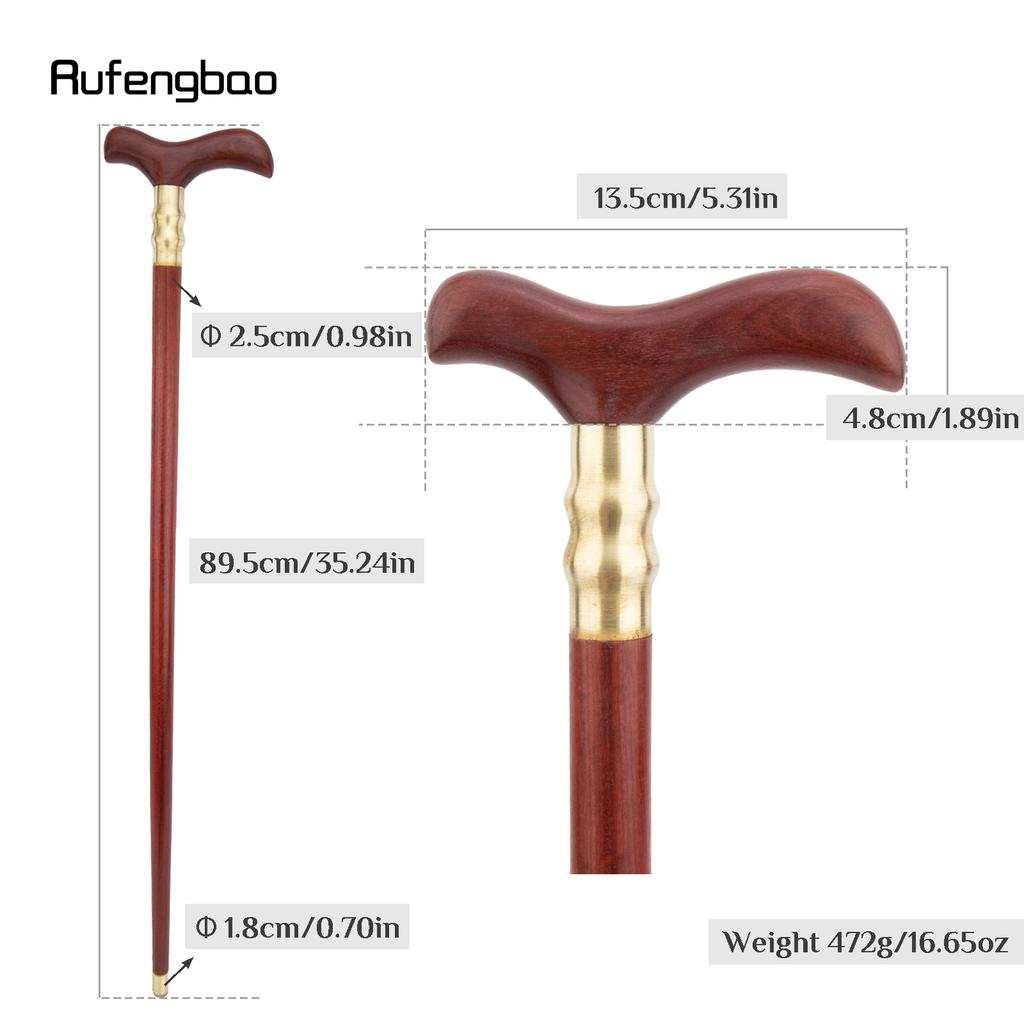 Red Wooden T Traditional Single Joint Walking Stick Decorative Cospaly Party Wood Walking Cane Halloween Mace Wand Crosier 90cm