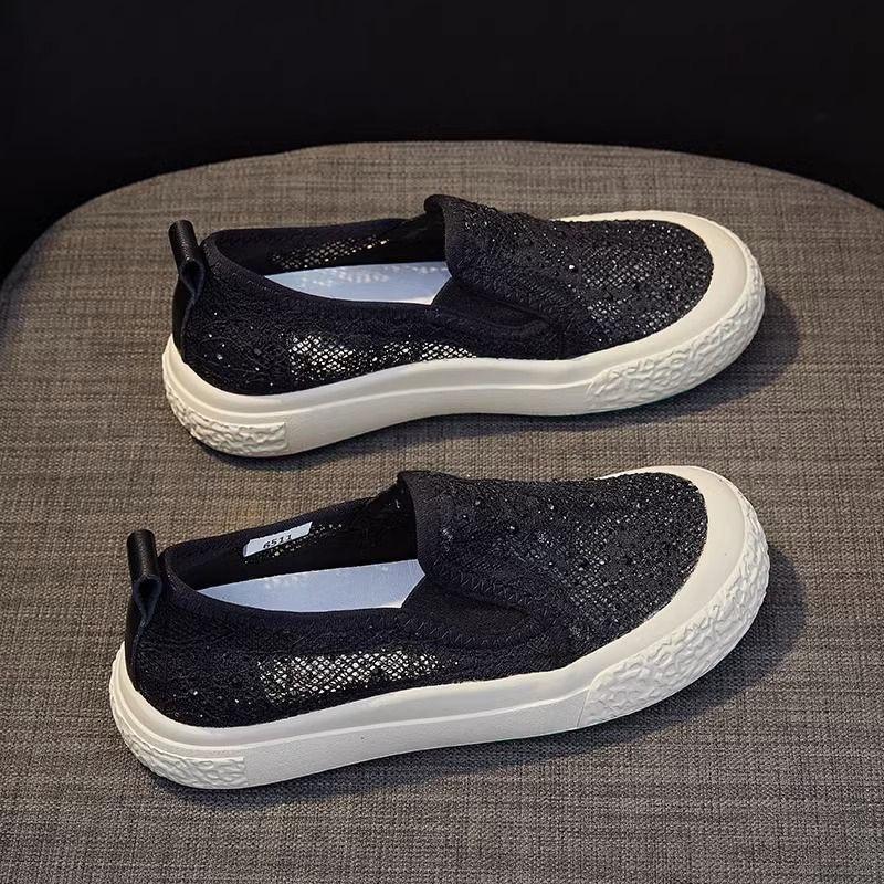 2025 Summer New Fashion Platform Mesh Shoes Casual Fisherman Shoes Breathable Hollow Women Lazy Lace One Pedal Women