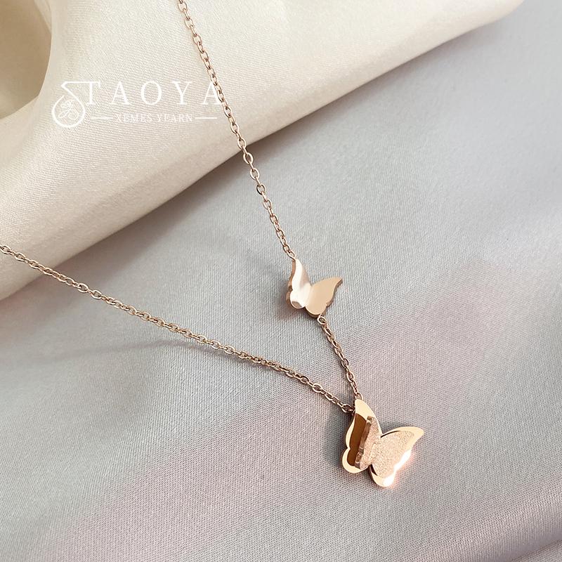

2026 Classic Frosted Butterfly Pendant Stainless Steel Rose Gold Color Necklace For Women’s Chain Fashion Jewelry Accessories