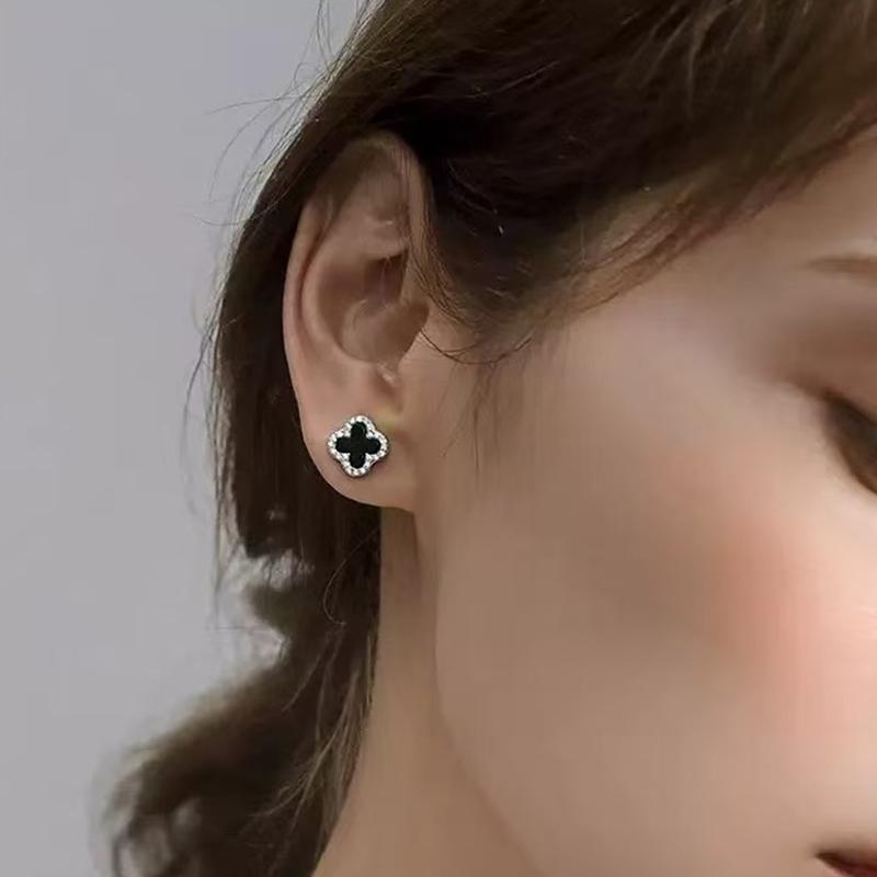 

TEN CARATS Золотые Классические Серьги-гвоздики из Серебра 925 Пробы Клевер Черный Оникс Кристалл Женские Роскошные Украшения Подарок для Повседневного Ношения 10mm zircon белого золота