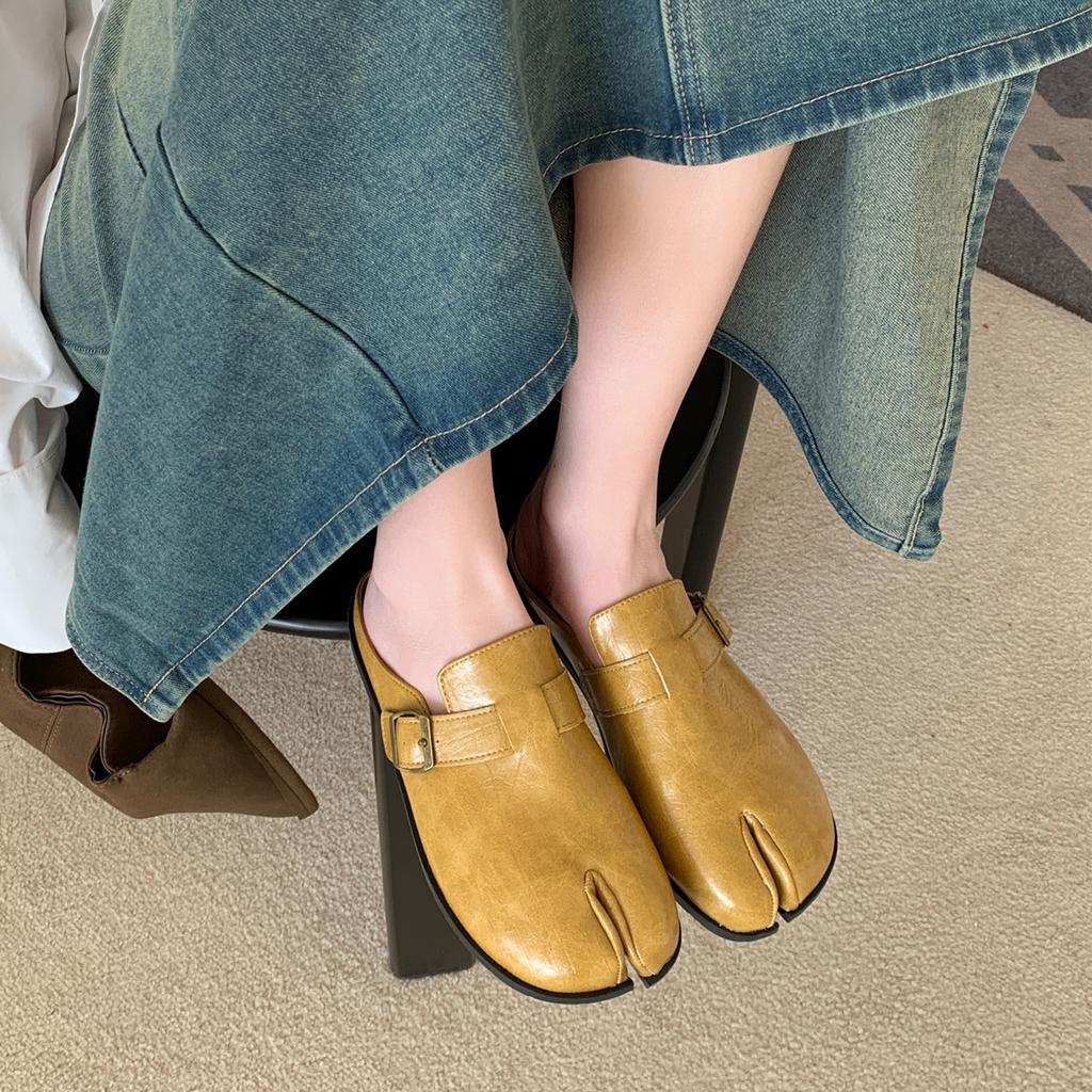 Fashion IPPEUM Flats Shoes For Women Mules PU Leather Split Toe Slippers 2025 New Summer Loafers