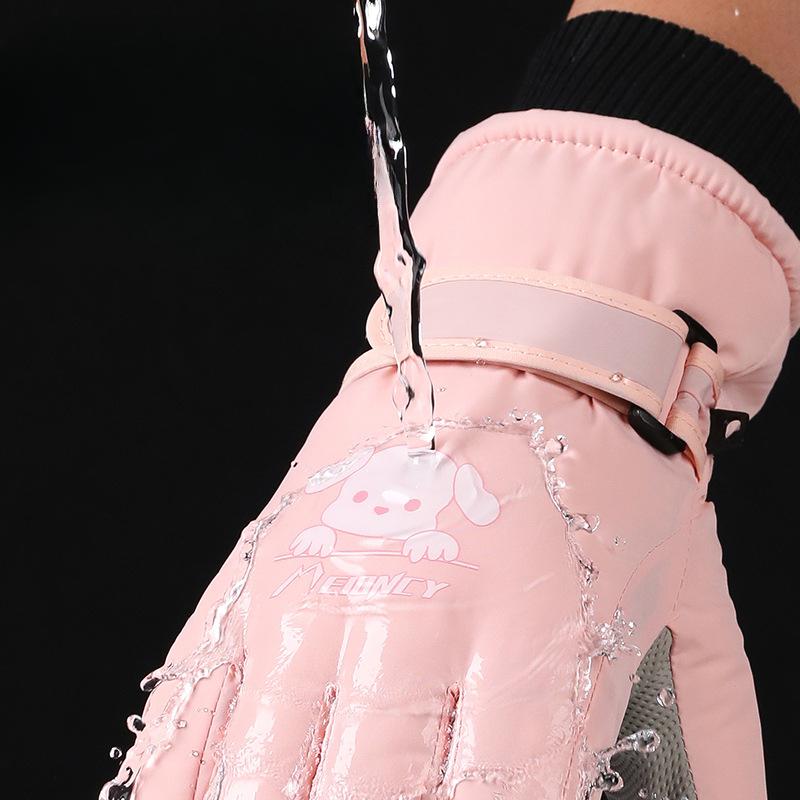 Ski Gloves Cartoon Women's Waterproof Thickened Velvet Touch Screen Cycling Windproof Outdoor Cycling Winter Warm Gloves