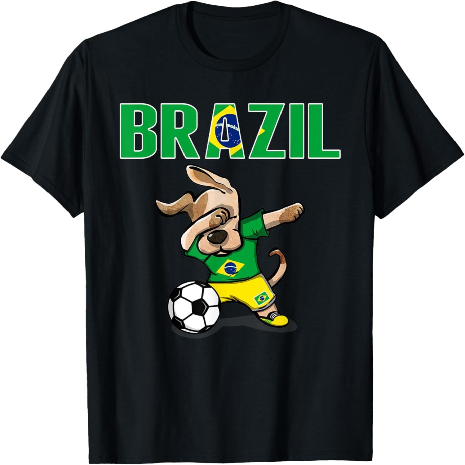 Dabbing Dog Brazil Soccer Fan Jersey Brazilian Flag Football Men Women Kids T-Shirt S