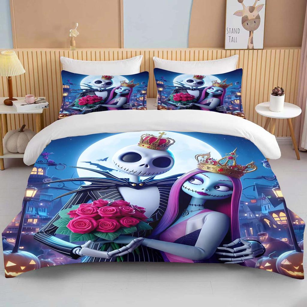 Set Biancheria da Letto Stampato 3D The Nightmare Before Christmas 1 Copripiumino 2 Federe Set Biancheria da Letto per Adulti e Bambini Varie Misure
