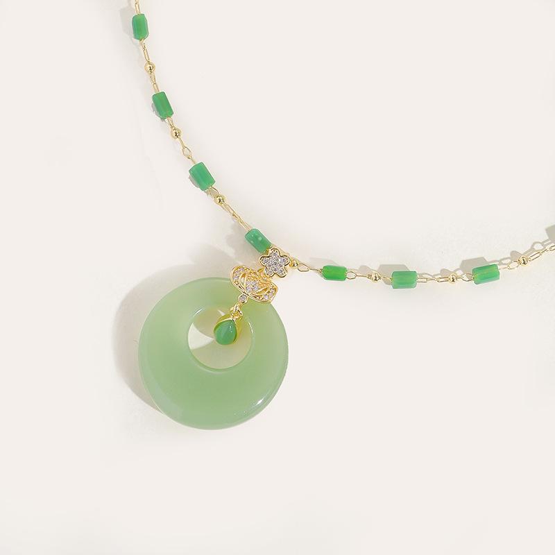Emerald Safety Buckle Necklace Female Retro Chinese Style Hetian Jade Water Drop Heart Pendant Jewelry