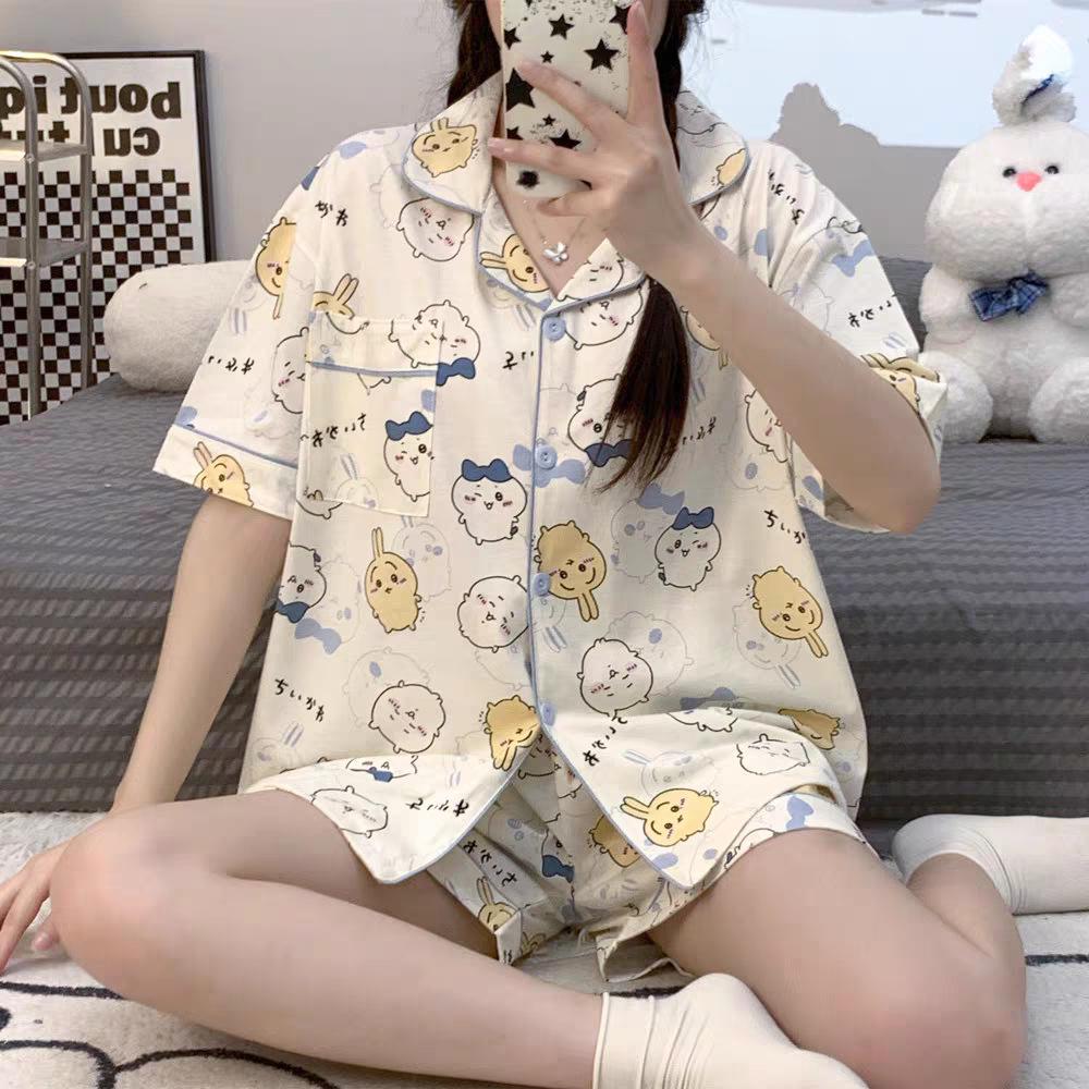 Jiikawa Wusachi Pajamas Women's Spring Summer Cotton Short Sleeve Student Loose Large Size Summer Small Hachi Loungewear