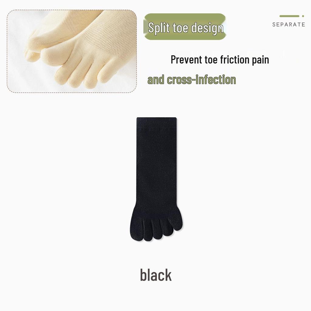 Women's Summer Breathable Cotton Mid-Calf Five-Toe Socks - Antibacterial, Sweat-Absorbent, Mesh Design