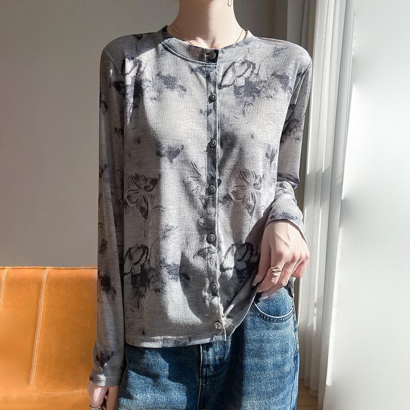 

Женский кардиган с градиентным принтом весна/лето: Легкий, Свободный крой, Моделирующий дизайн, Защита от солнца, Топ с круглым вырезом XXL