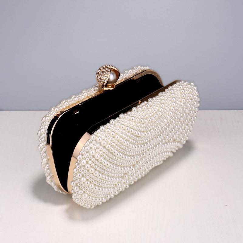 Beading Women Evening Bags Vintage Small Chain Shoulder Handbags Pearl Diamonds Metal Ladies Clutch Handbags